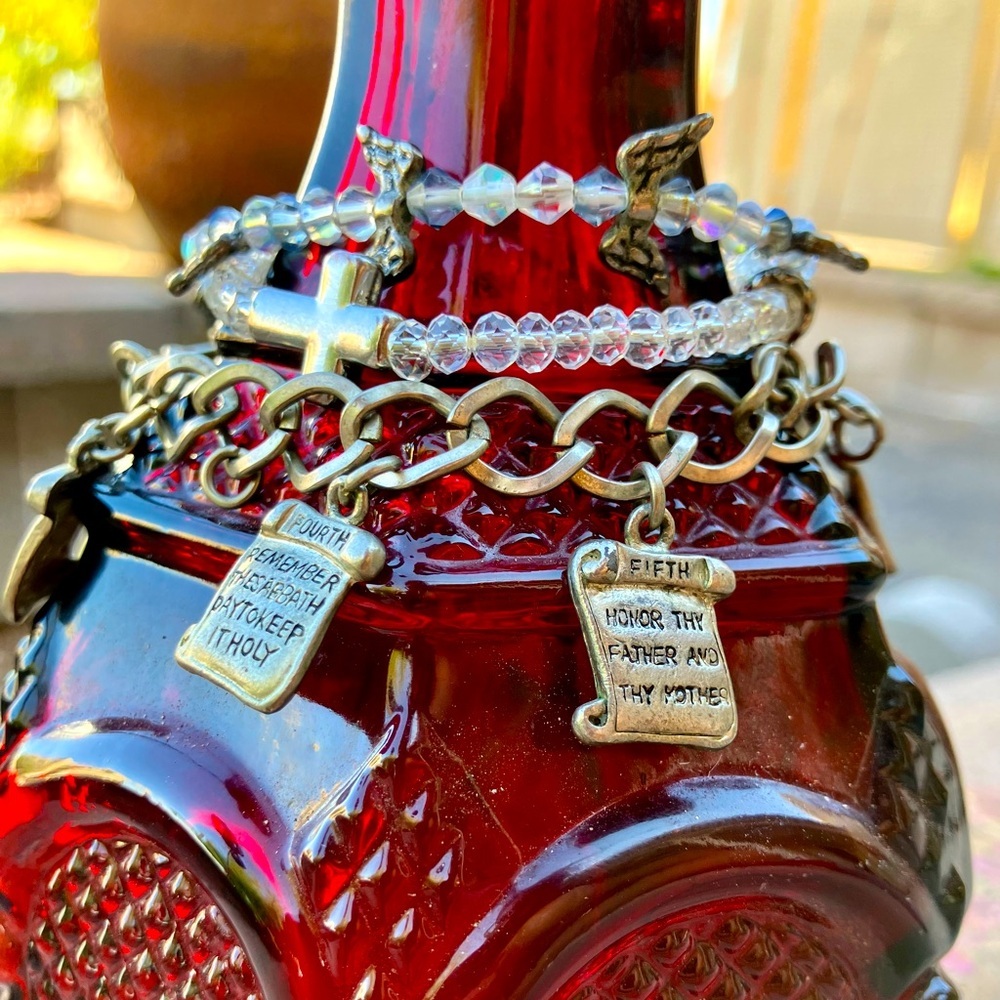Heavenly Silver and Clear Beaded Bracelet Charm Stack of 3 - Picture 5 of 5